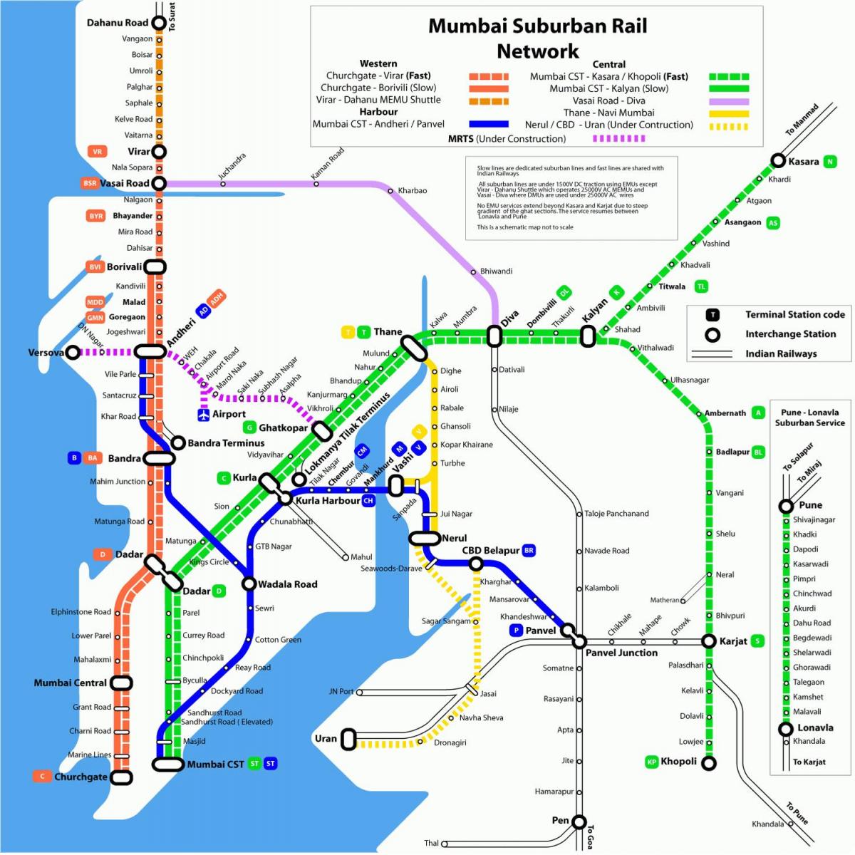 карта Мумбаї залізниці